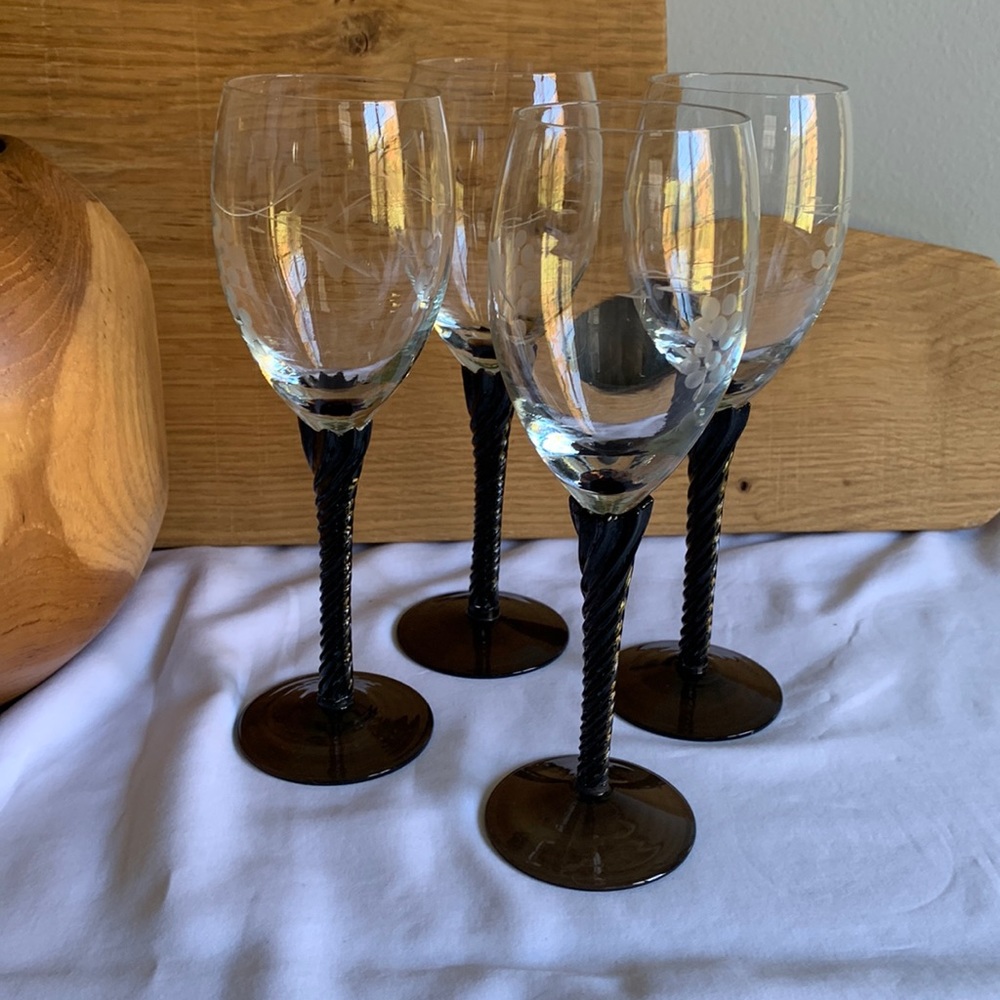 Vintage Etched and Colored Champagne Glasses (set of 4)